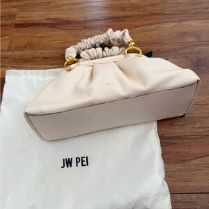 JW PEI Cream Scrunchie Handle Shoulder Bag with Gold Hardware